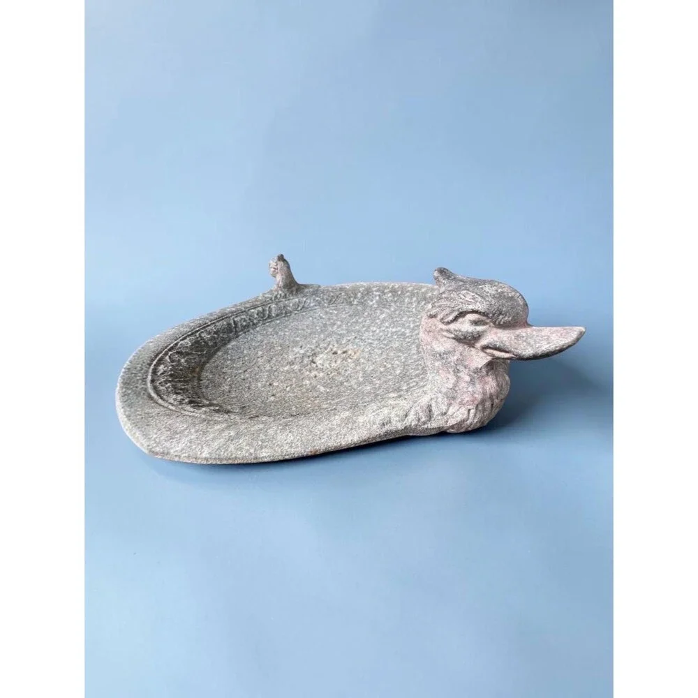 Vintage Weathered Duck Swan Birdbath Bowl, Rustic Garden Basin Table Centerpiece